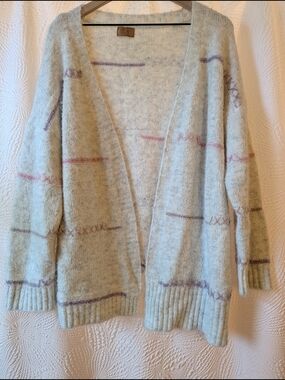 POL Light Gray Open-Front Cardigan with Pink & Purple Accents